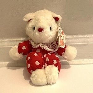 Vintage Nylon Plush Stuffed Bear Wal- Mart  Soft Red Hearts Small 1992 P3